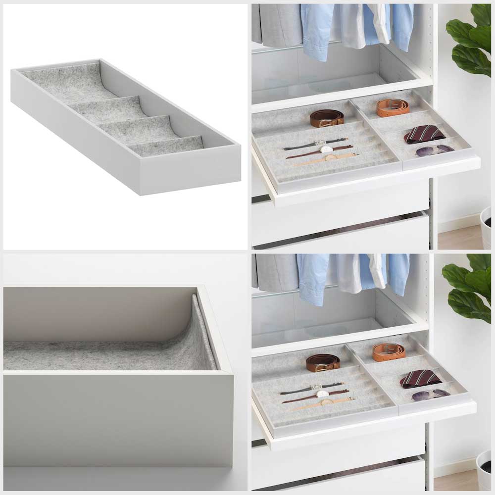 Ikea KOMPLEMENT Insert with 4 compartments, light grey 15x53x5 cm