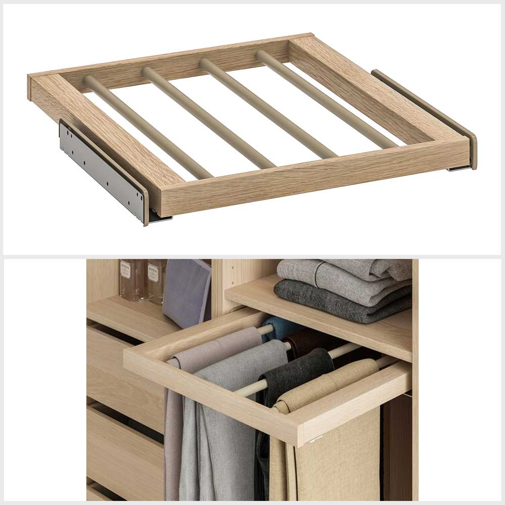 Ikea KOMPLEMENT Pull-out trouser hanger, white stained oak effect 50x58 cm
