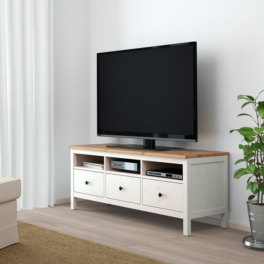 HEMNES TV Bench, White Stain, Light Brown,148 x 47 x 57 cm