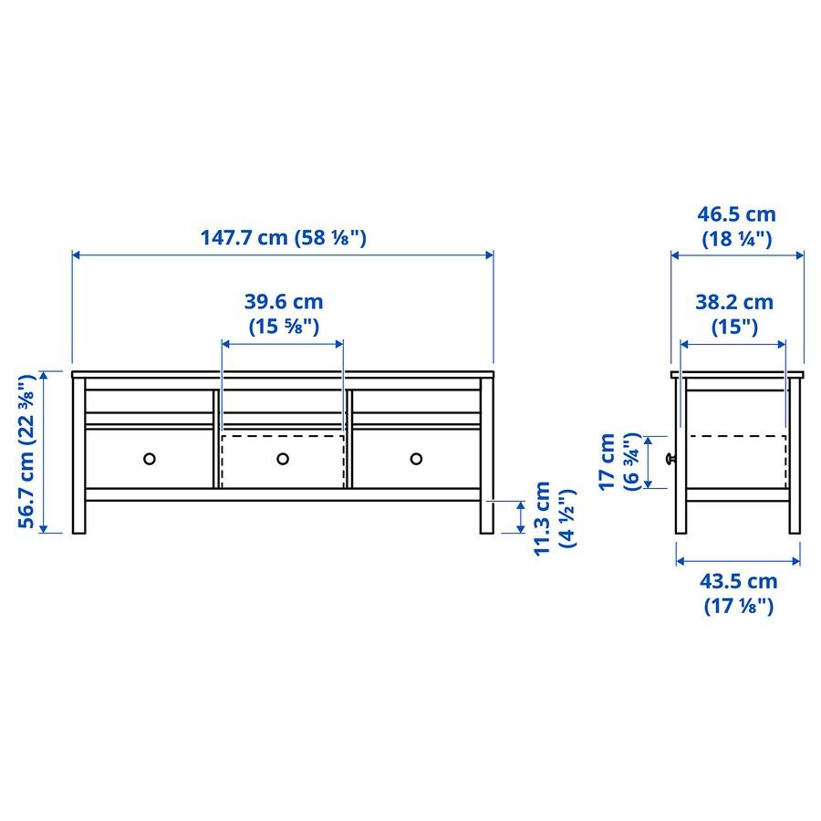 HEMNES TV Bench, White Stain, Light Brown,148 x 47 x 57 cm