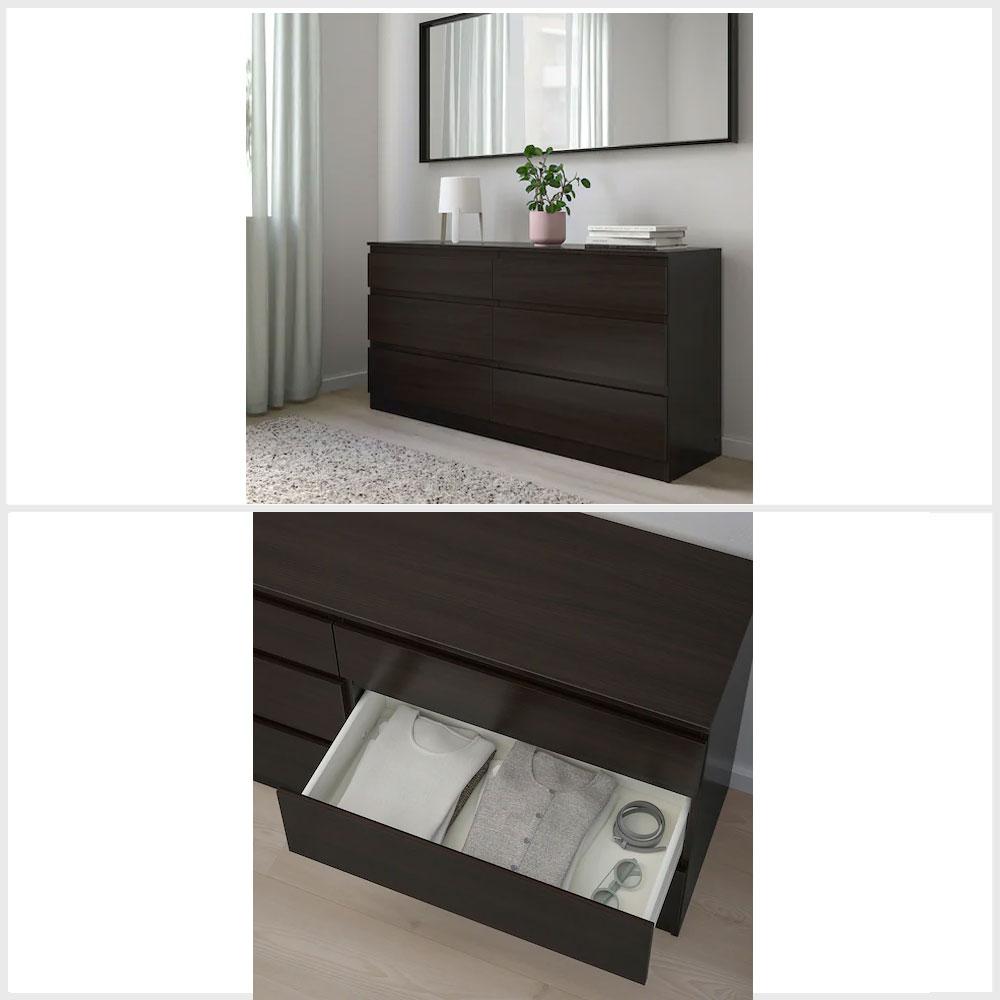 Ikea KULLEN Chest of 6 drawers black-brown 140x72 cm