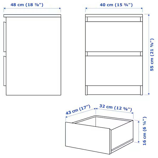 MALM Bedroom Furniture, Set of 3 White 150X200 cm