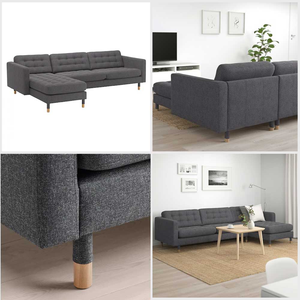 Ikea LANDSKRONA 4-seat sofa, with chaise longue/Gunnared dark grey/wood