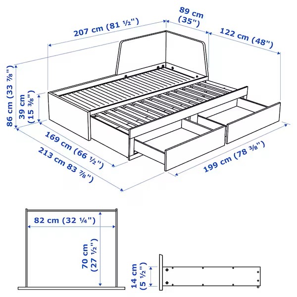 Flekke Day-Bed W 2 Drawers-2 Mattresses, White, Husvika Firm