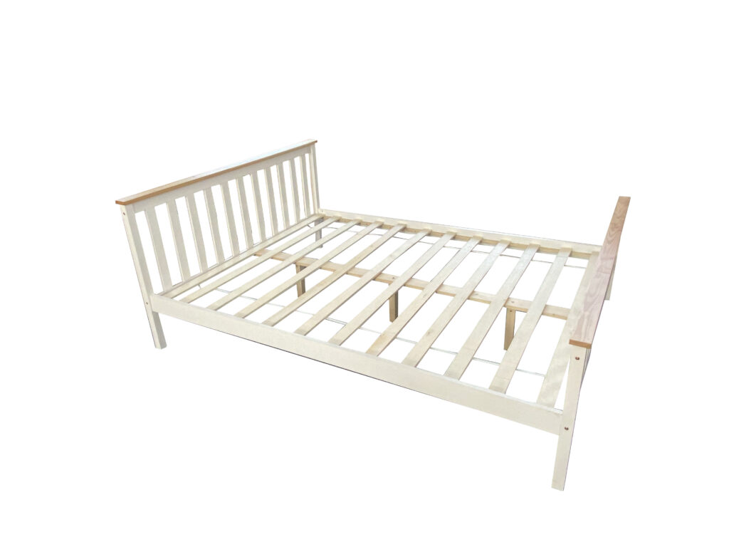 KEELUNG Slat Queen Bed| White-Oak| Solid Pine Wood