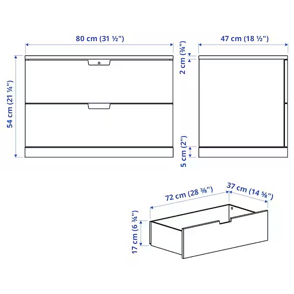 NORDLI chest of 2 drawers white 80x54 cm