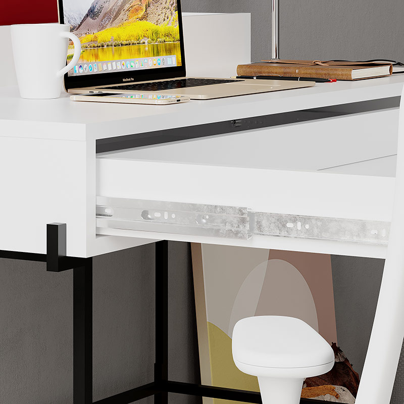 EVANSVILLE WORKING TABLE - WHITE - BURGUNDY