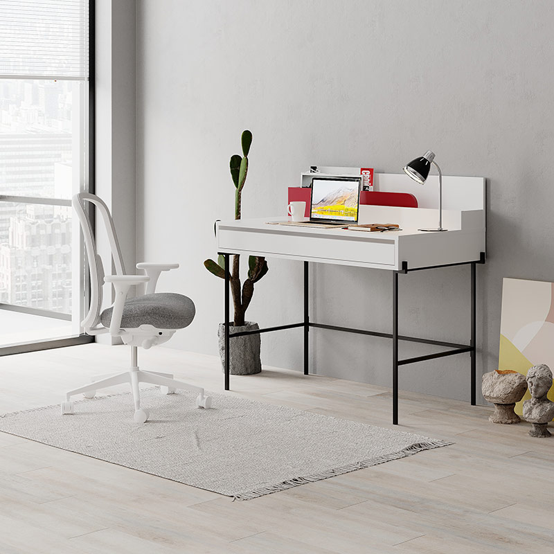 EVANSVILLE WORKING TABLE - WHITE - BURGUNDY