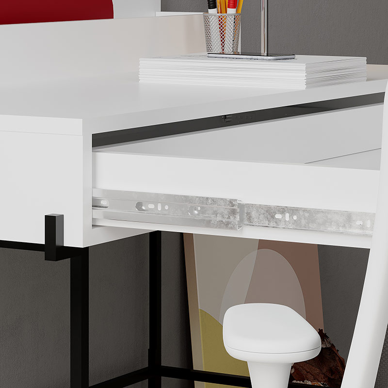 EVANSVILLE WORKING TABLE - WHITE - BURGUNDY