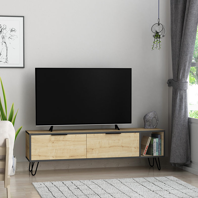 LAWTON TV UNIT - OAK - ANTHRACITE