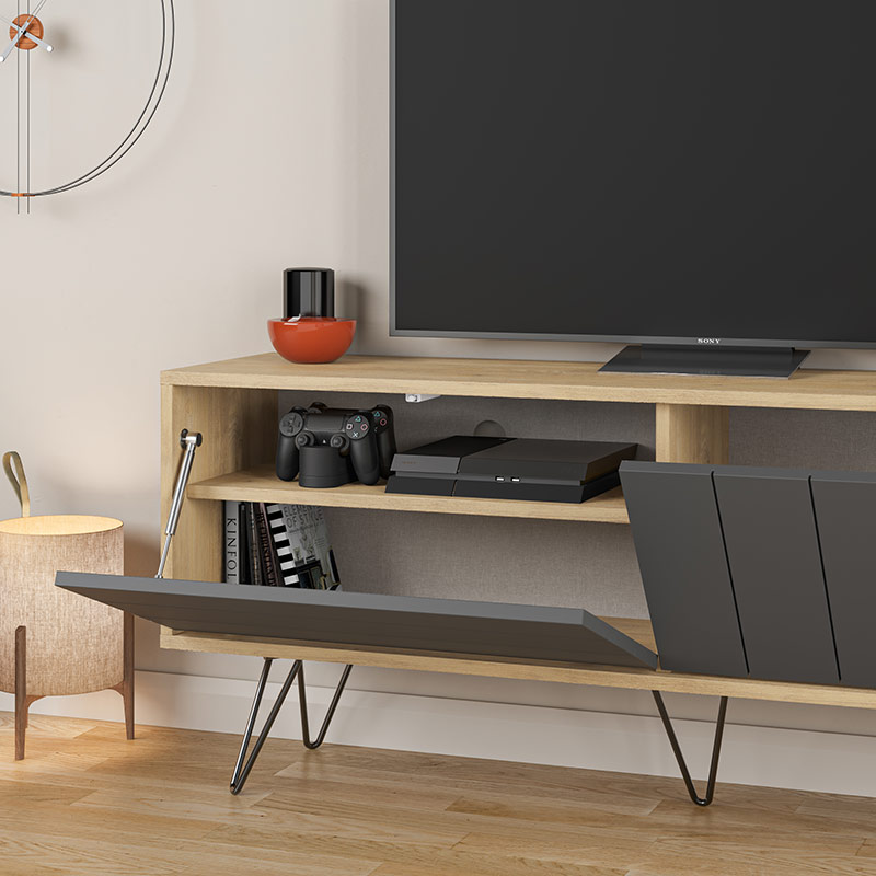 OREGON TV STAND - OAK - ANTHRACITE