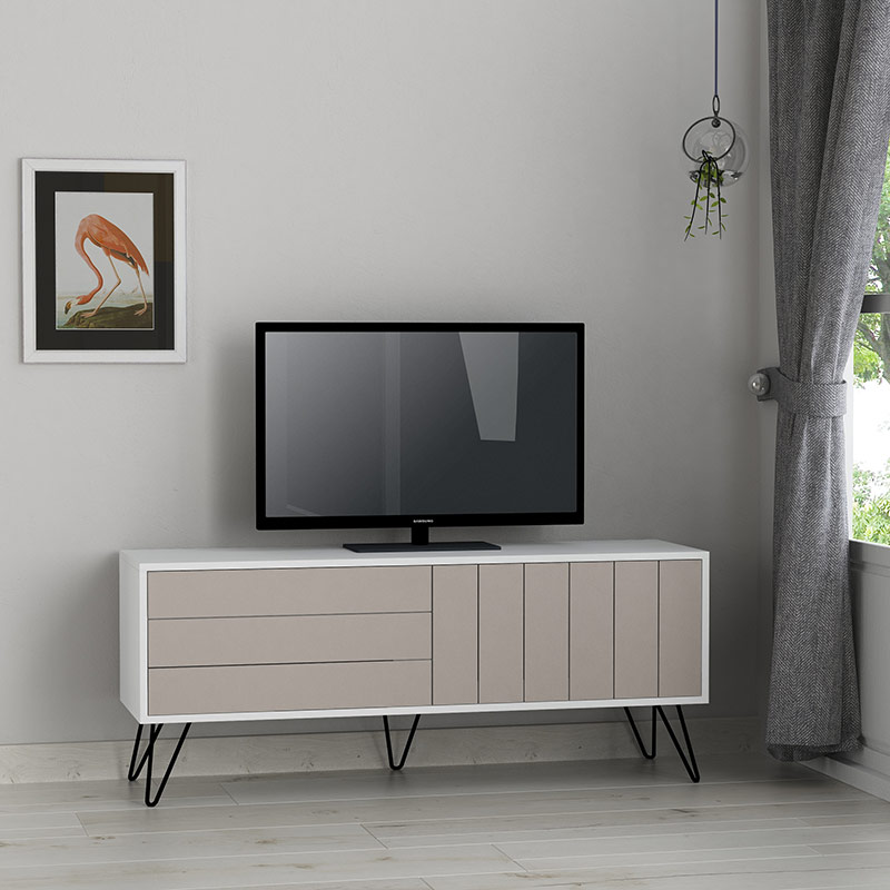 OREGON TV STAND - WHITE - LIGHT MOCHA