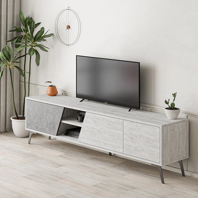 NORWOOD TV STAND - ANCIENT WHITE - RETRO GREY