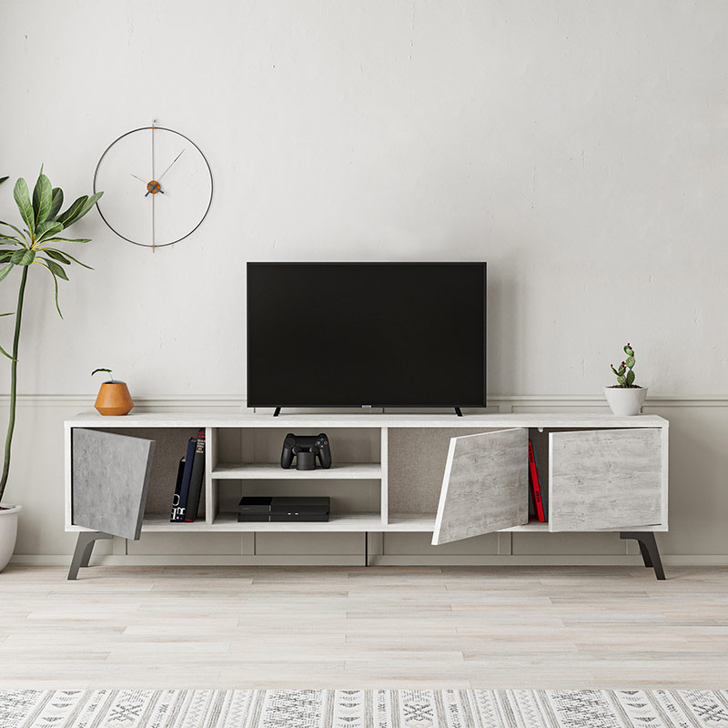 NORWOOD TV STAND - ANCIENT WHITE - RETRO GREY