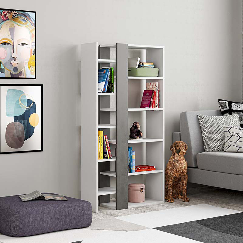 GARY BOOKCASE - WHITE - RETRO GREY