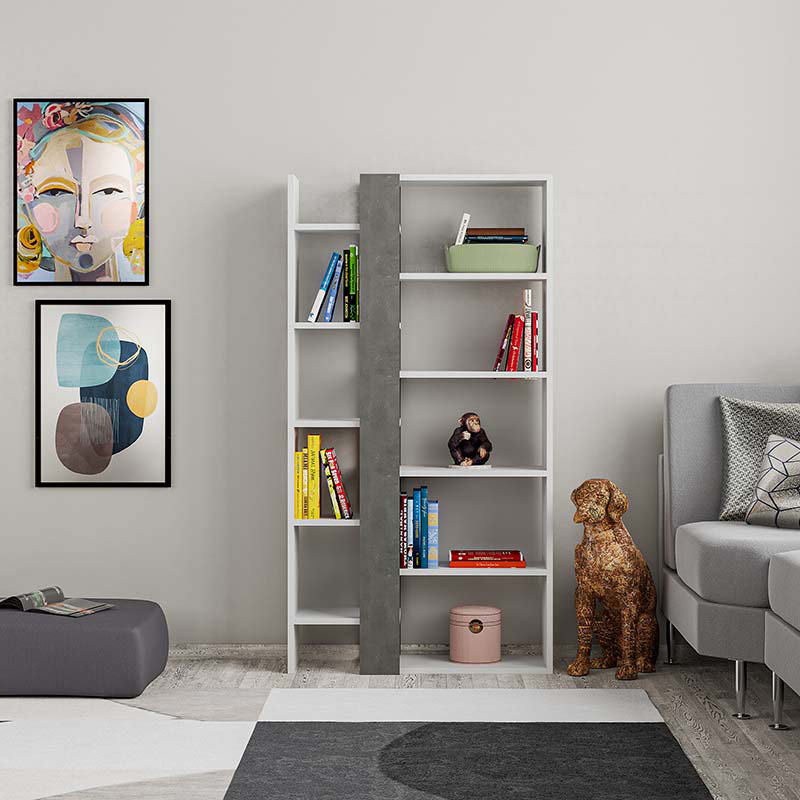 GARY BOOKCASE - WHITE - RETRO GREY