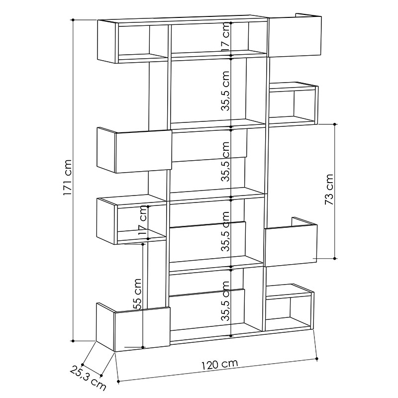 NOWRA BOOKCASE - WHITE-ANCIENT - WHITE