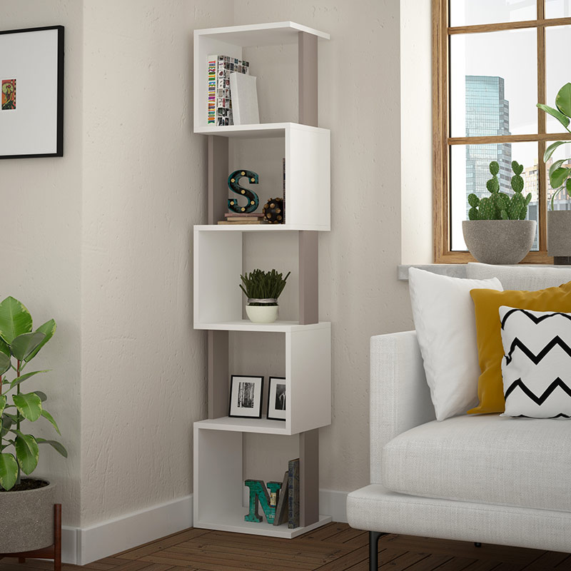 AURORA BOOKCASE - WHITE - LIGHT MOCHA