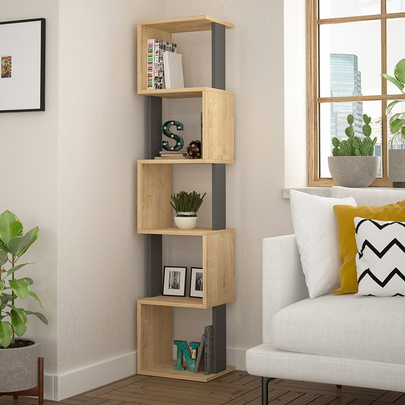 AURORA BOOKCASE - OAK - ANTHRACITE