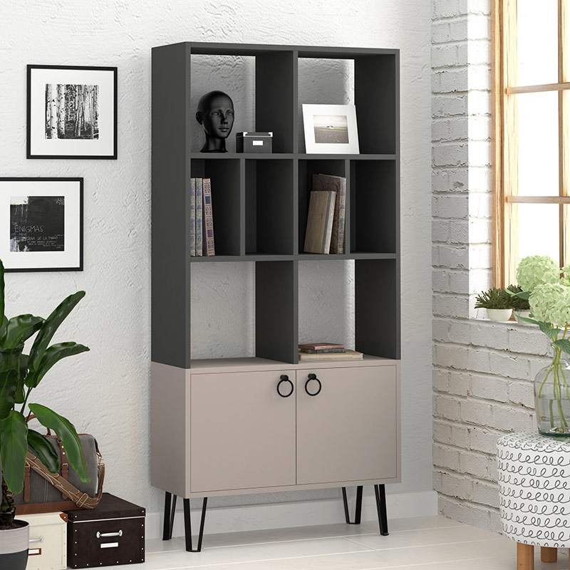 SALISBURY BOOKCASE - ANTHRACITE - LIGHT MOCHA