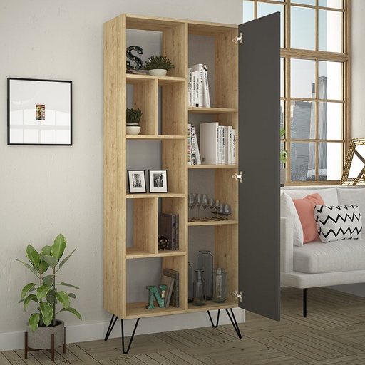 Polatlı Bookcase - Oak - Anthracite