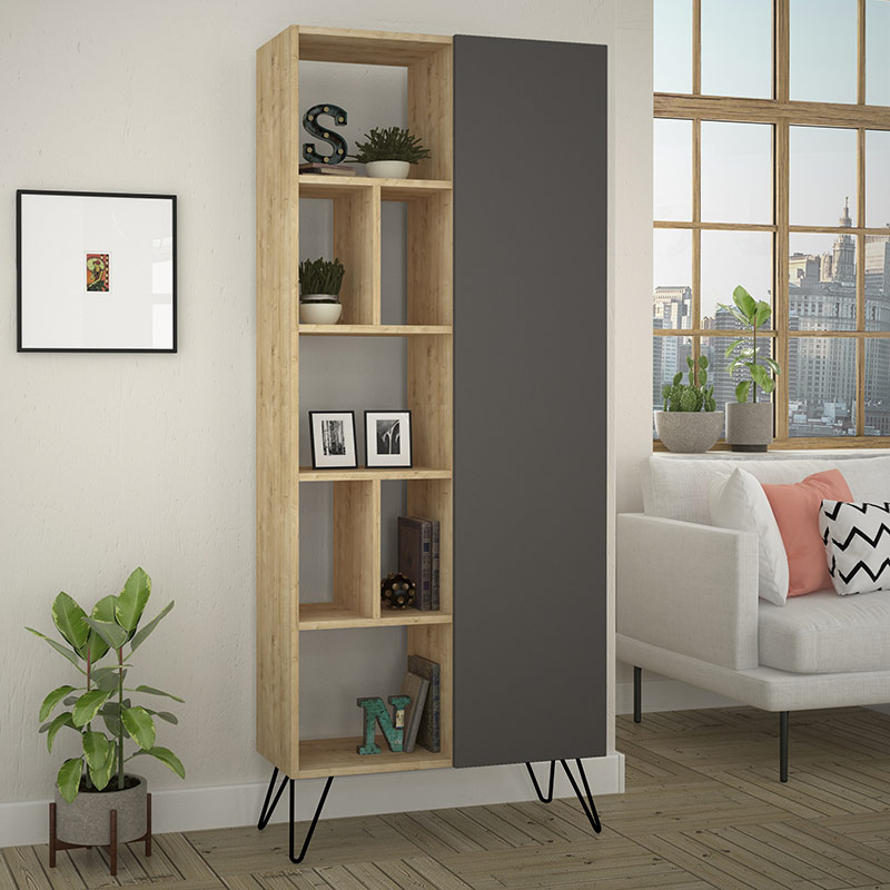 LONGBEACH BOOKCASE - OAK - ANTHRACITE