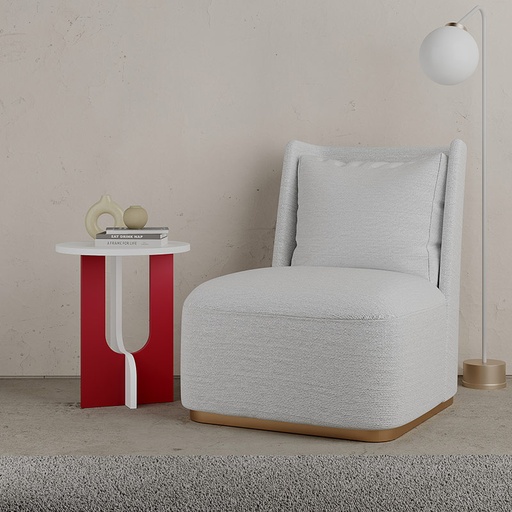 Antalya Side Table - White - Burgundy