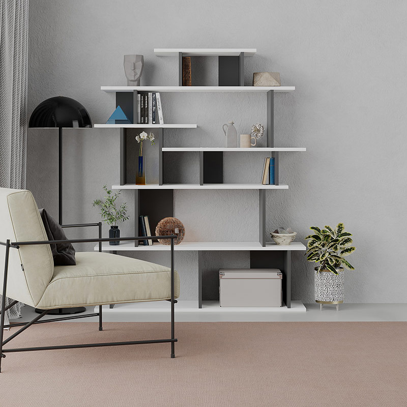 WICHITA BOOKCASE - WHITE - ANTHRACITE