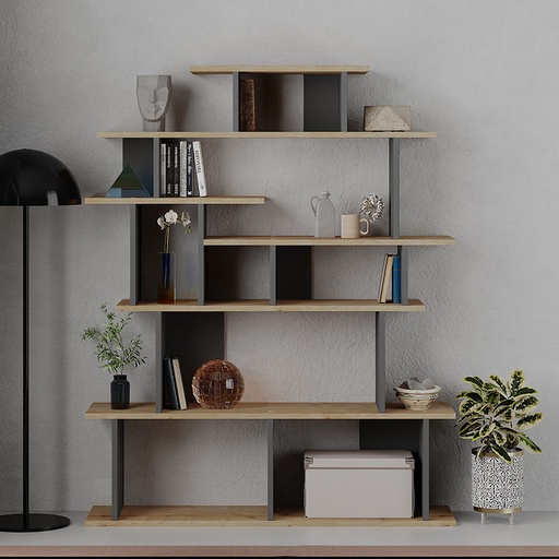 Pazarcık Bookcase - Oak - Anthracite