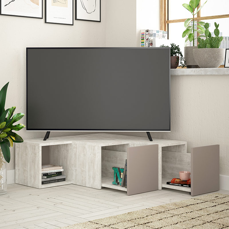 PROVO TV STAND - ANCIENT WHITE - LIGHT MOCHA