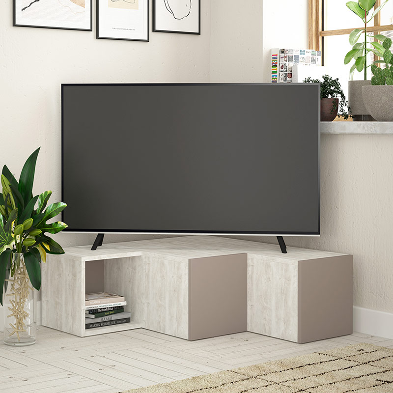 PROVO TV STAND - ANCIENT WHITE - LIGHT MOCHA