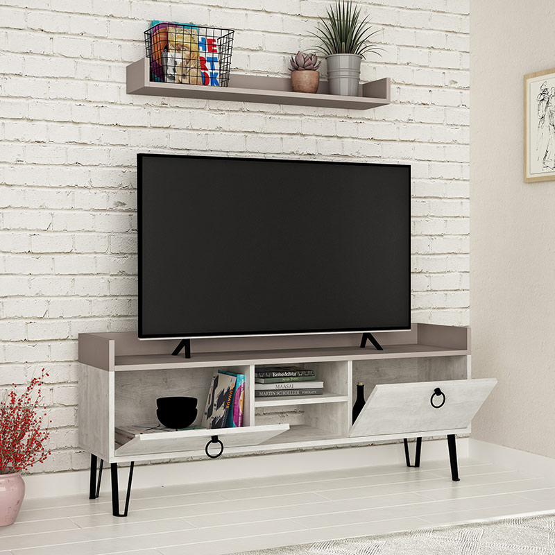 CHINA TV STAND - ANCIENT WHITE - LIGHT MOCHA