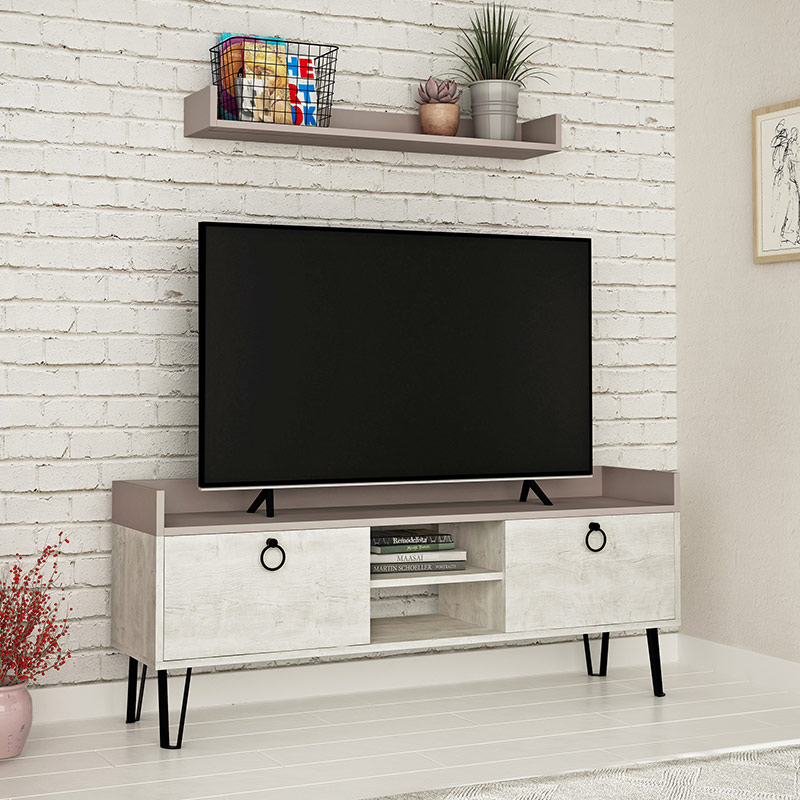 CHINA TV STAND - ANCIENT WHITE - LIGHT MOCHA