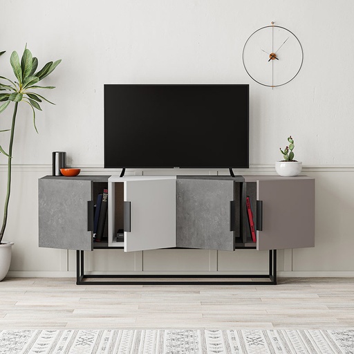 Mersin Tv Stand - Retro Grey - White - Retro Grey - Light Mocha