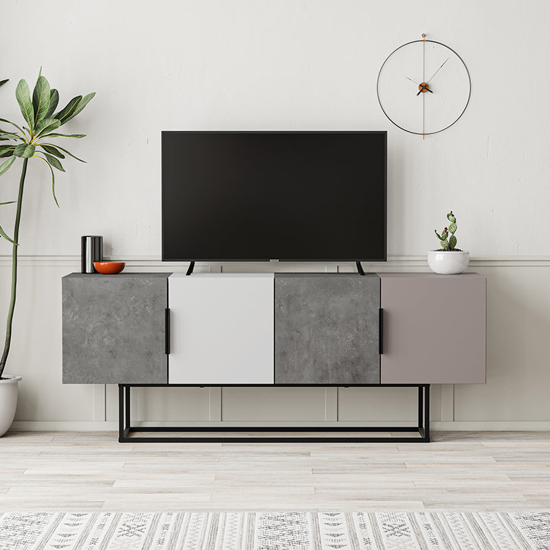 CANTON TV STAND - RETRO GREY - WHITE - RETRO GREY - LIGHT MOCHA