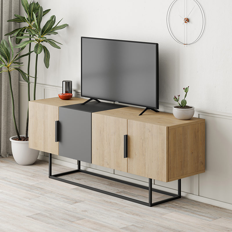 CANTON TV STAND - OAK - ANTHRACITE