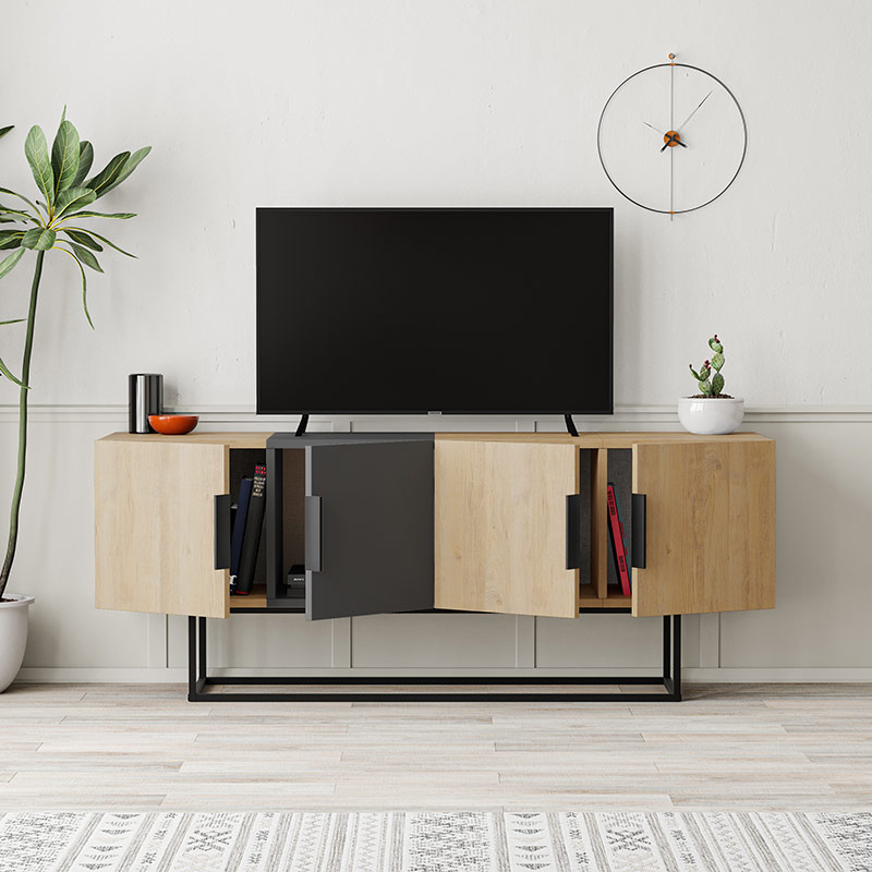 CANTON TV STAND - OAK - ANTHRACITE