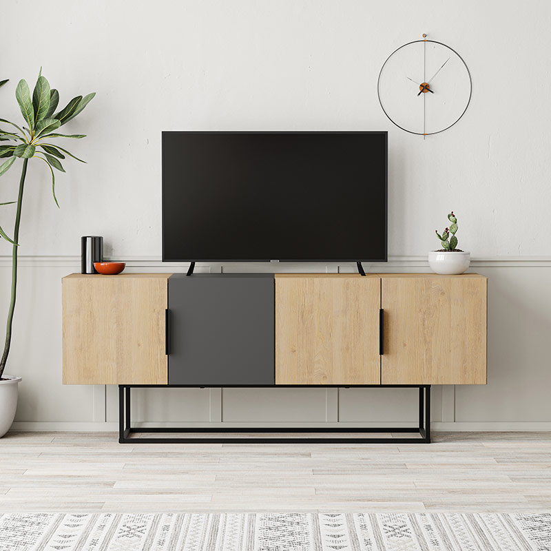 CANTON TV STAND - OAK - ANTHRACITE