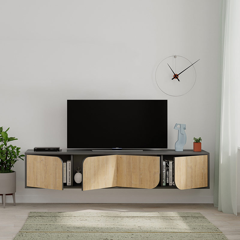 FINLAND TV STAND - ANTHRACITE - OAK