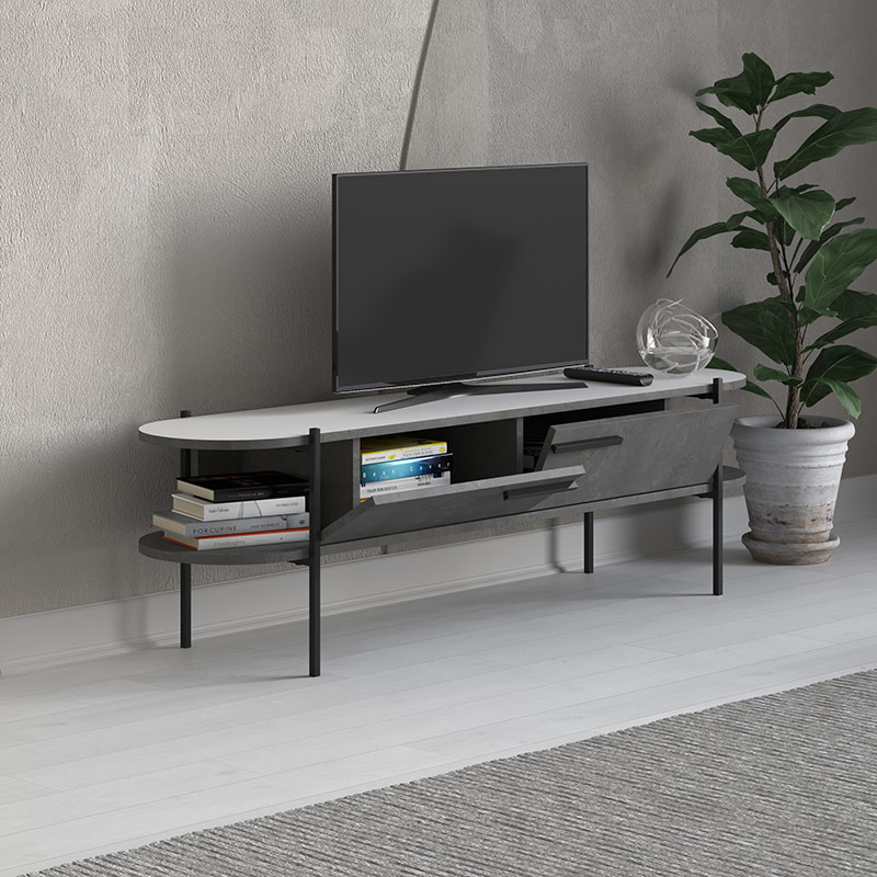 BENDIGO TV STAND - RETRO GREY - WHITE