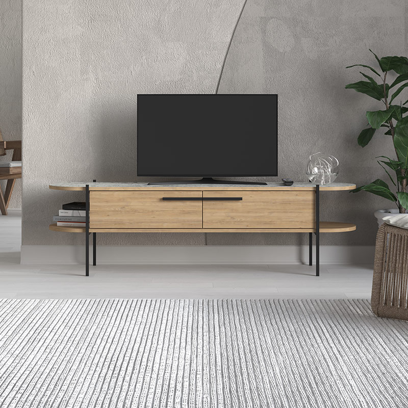 BENDIGO TV STAND - OAK - CARRARA