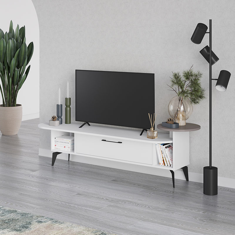 WHITEHORSE TV STAND - WHITE - LIGHT MOCHA