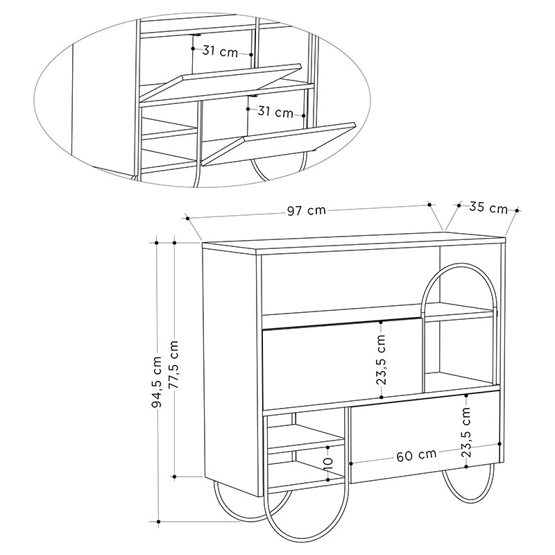 ARMIDALE SHOE CABINET - OAK - ANTHRACITE