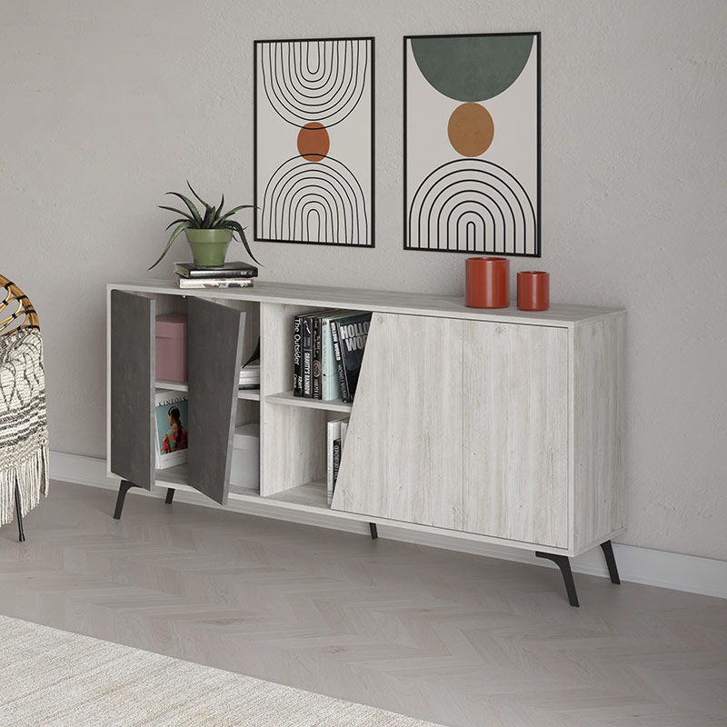 NORWOOD CONSOLE 180 - ANCIENT WHITE - RETRO GREY