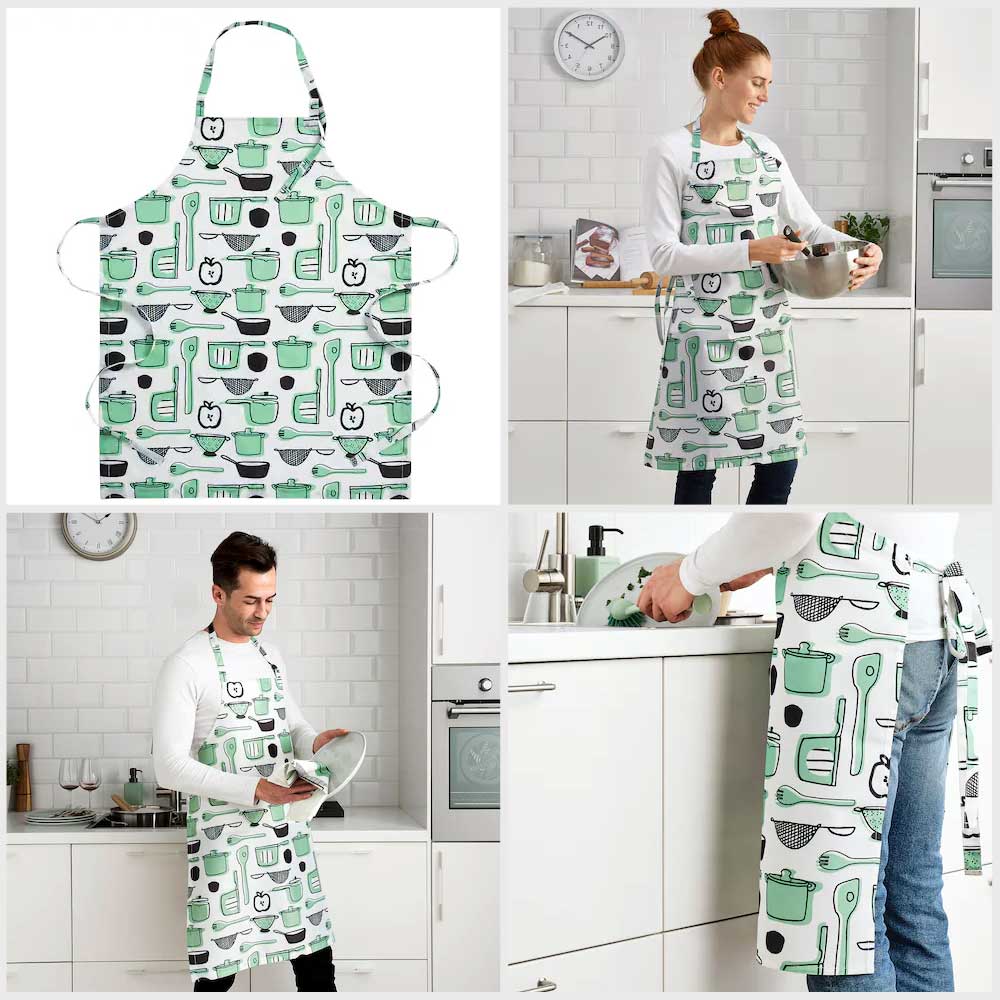 Ikea RINNIG Apron white/green, patterned