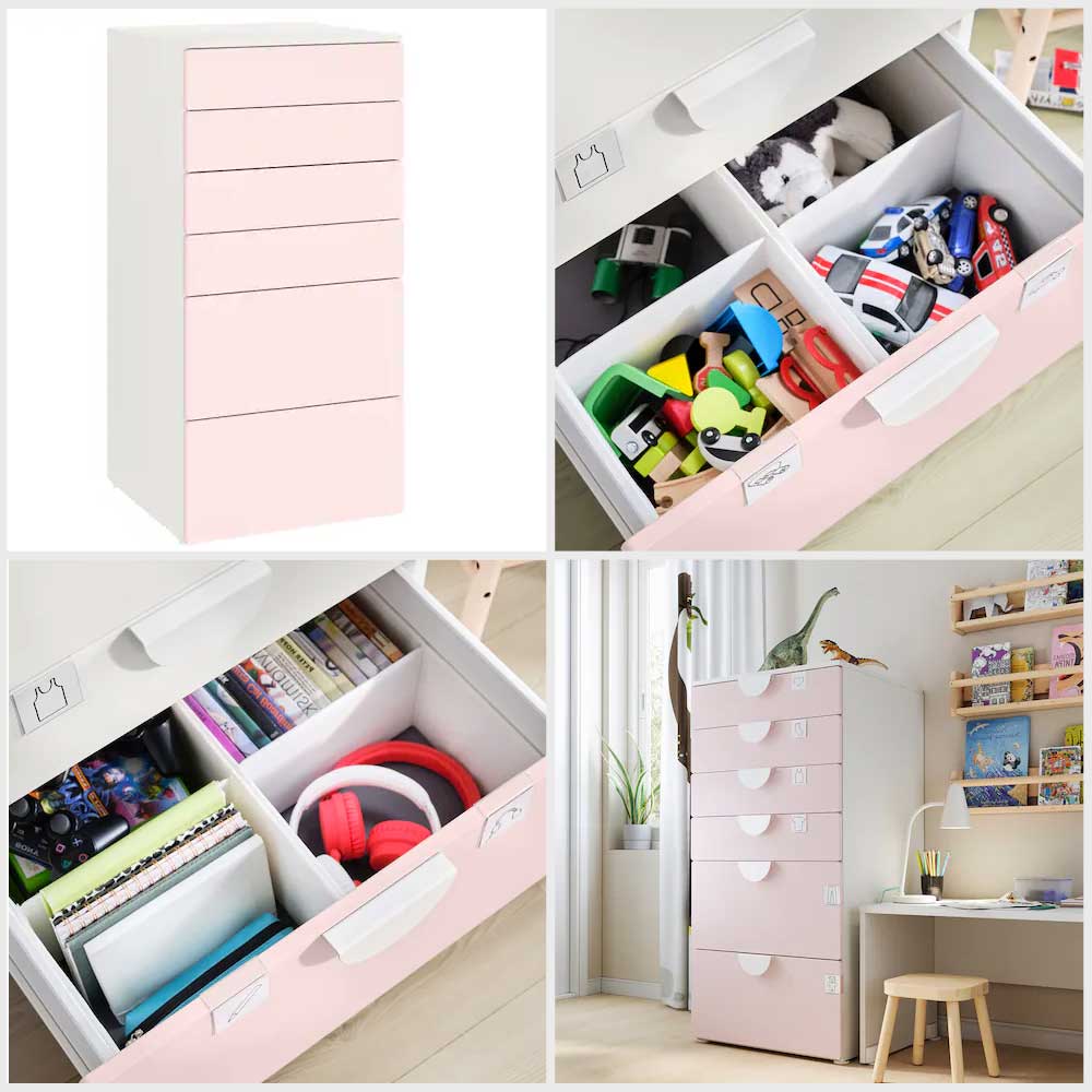 Ikea SMASTAD / PLATSA Chest of 6 drawers white, pale pink 60x55x123 cm