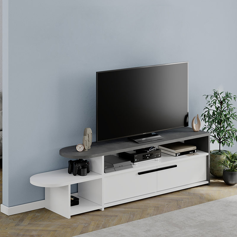 KENOSHA TV STAND - WHITE - RETRO GREY