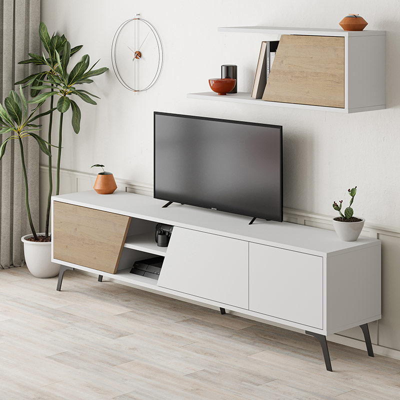 NORWOOD TV UNIT - WHITE - OAK