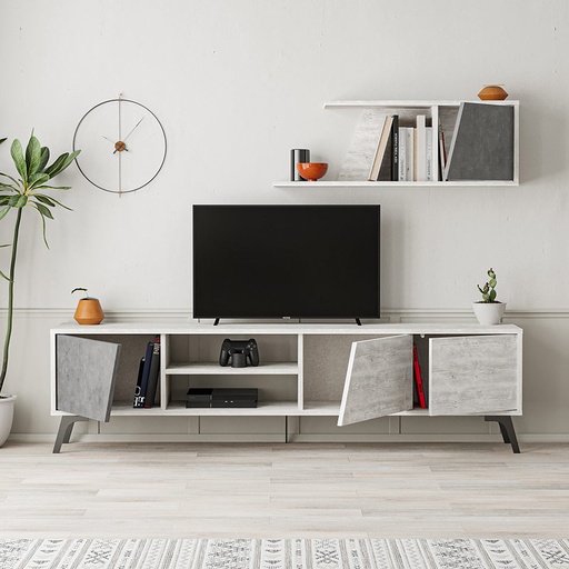 Patnos Tv Unit - Ancient White - Retro Grey