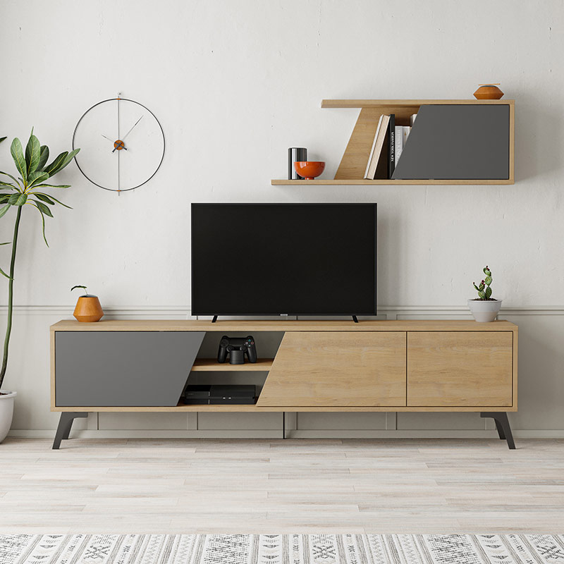 NORWOOD TV UNIT - OAK - ANTHRACITE